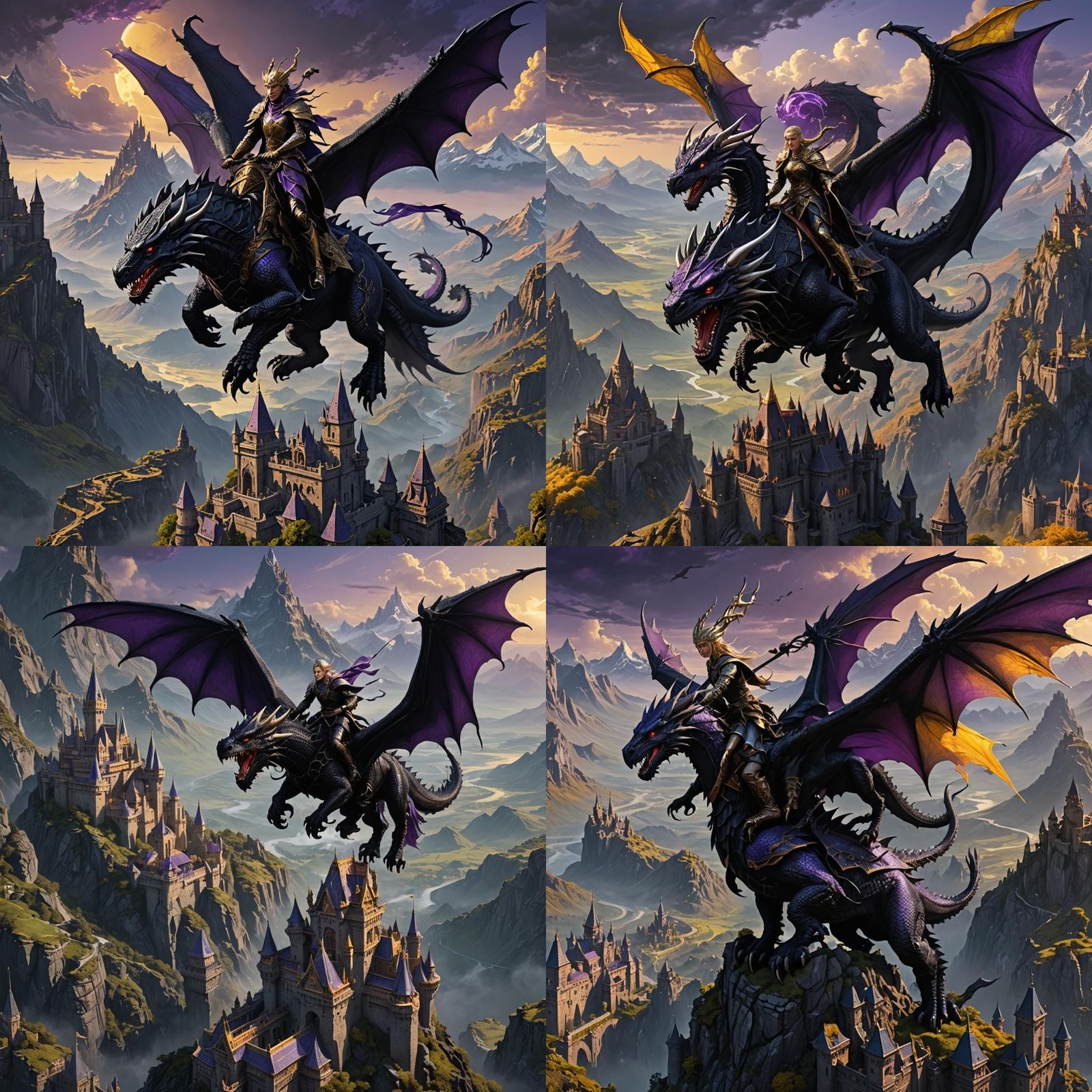 Elven Warrior and Dragon Fantasy Art