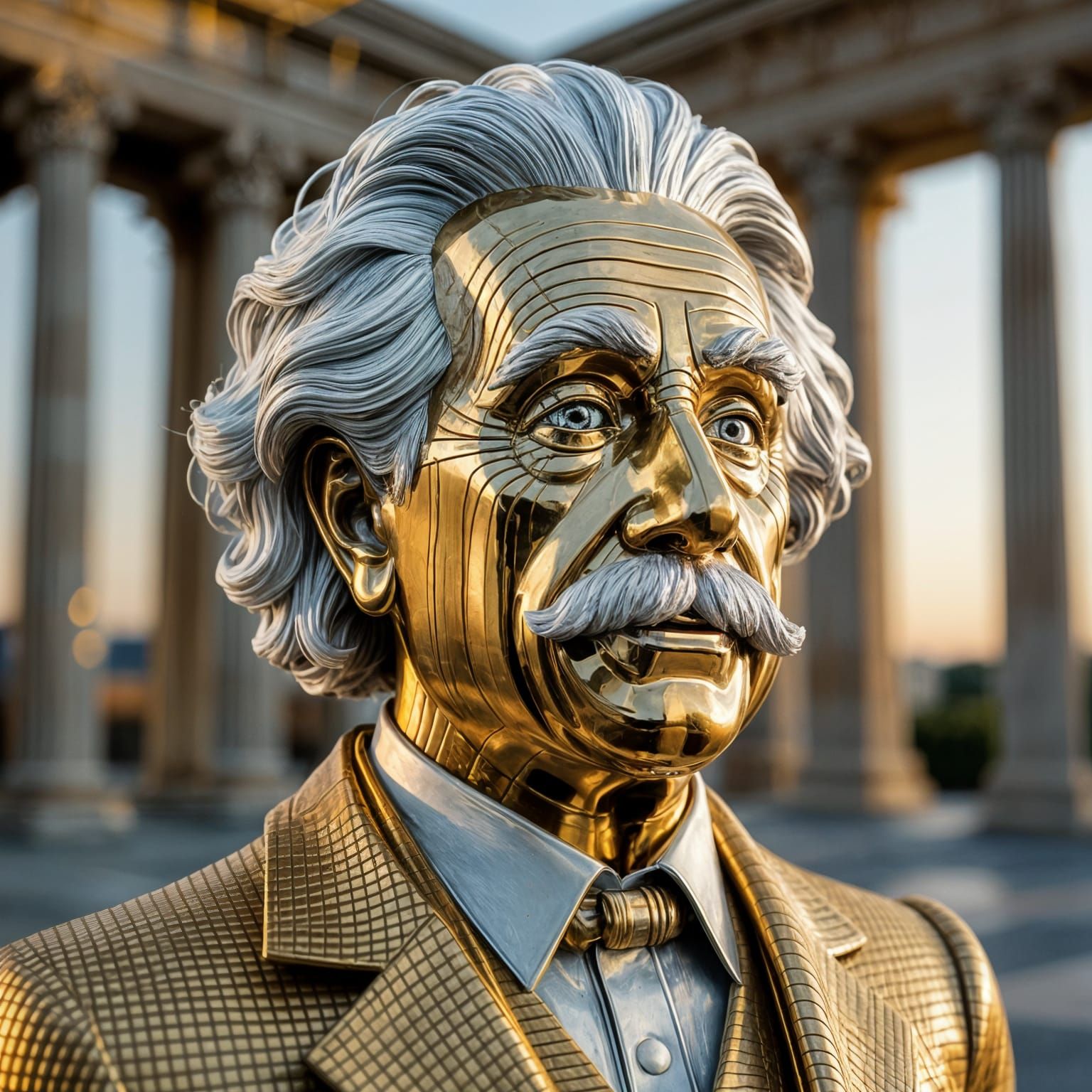 Einstein Statue Made of Nuts, Bolts, and Gears