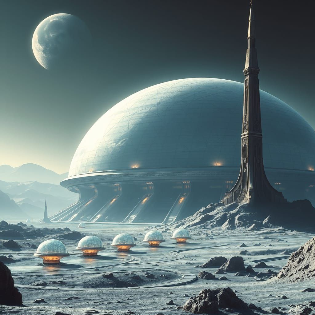 Ethereal Lunar Cityscape in Cyberpunk Style