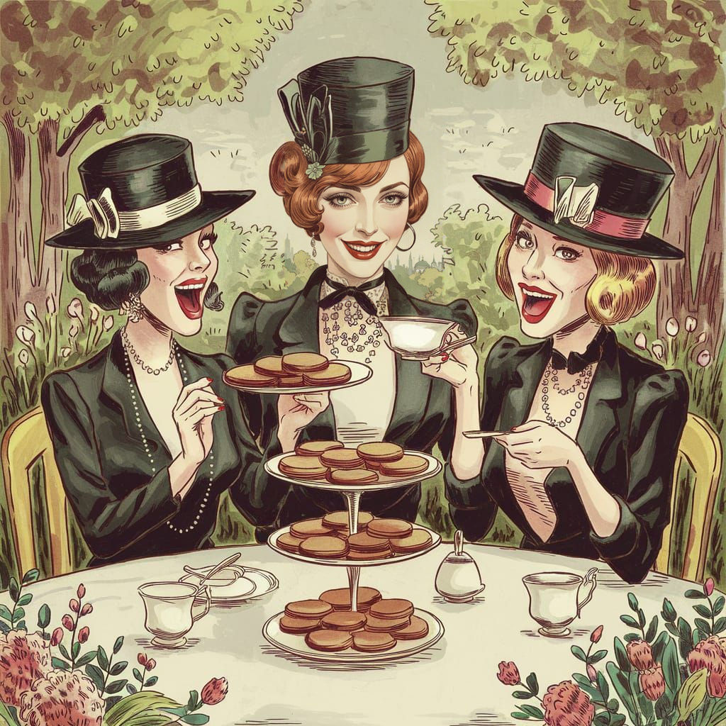 Vintage Garden Tea Party Gone Wrong in Art Deco Style