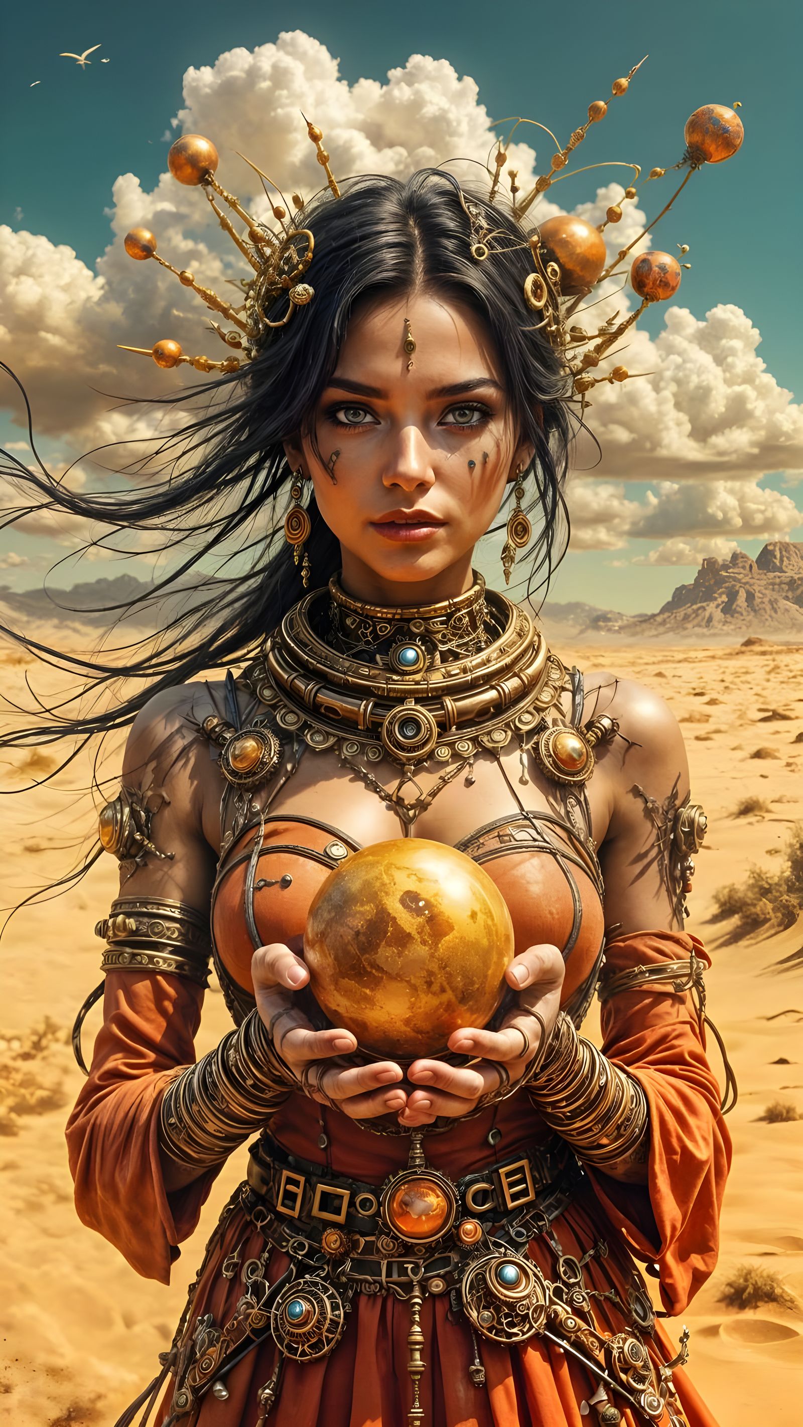 Steampunk Cyborg Sand Wizard with Golden Orb