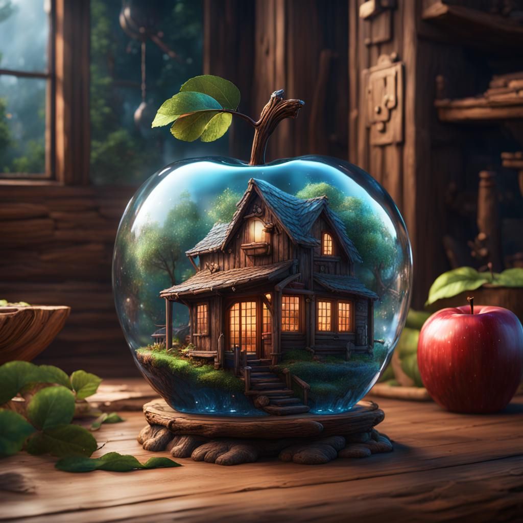 Cabin in Glass Apple: Detailed Matte Painting