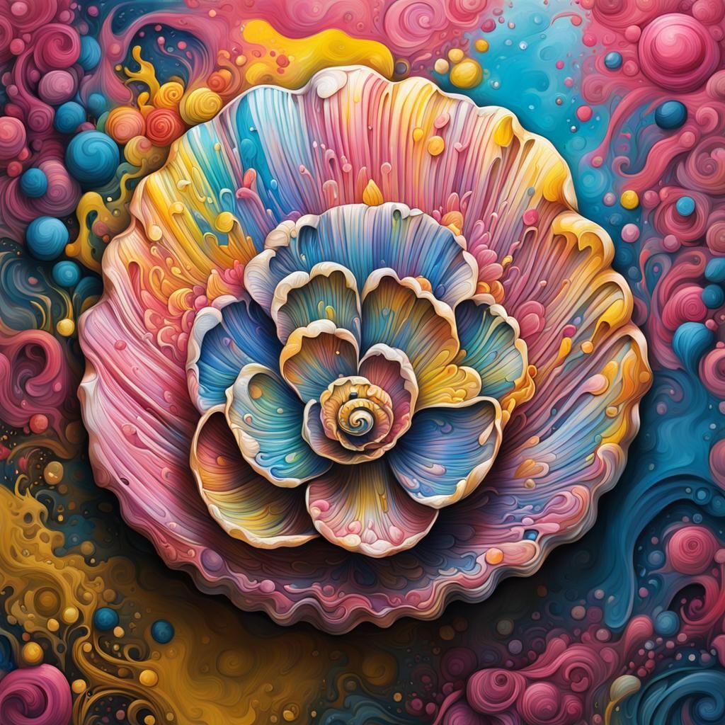 Floral Carved Shell in Graffiti Street Art Style