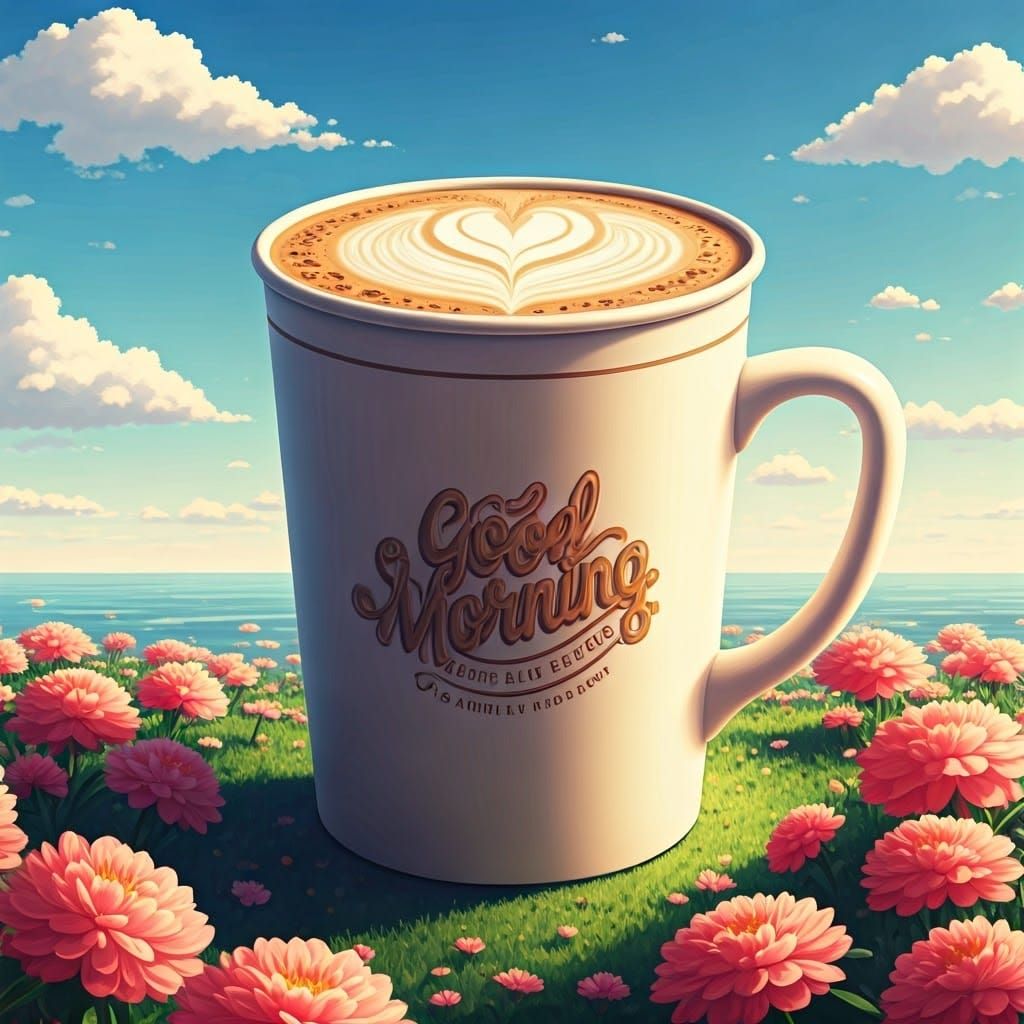 Vibrant Coffee Cup with Flowers and 3D Logo