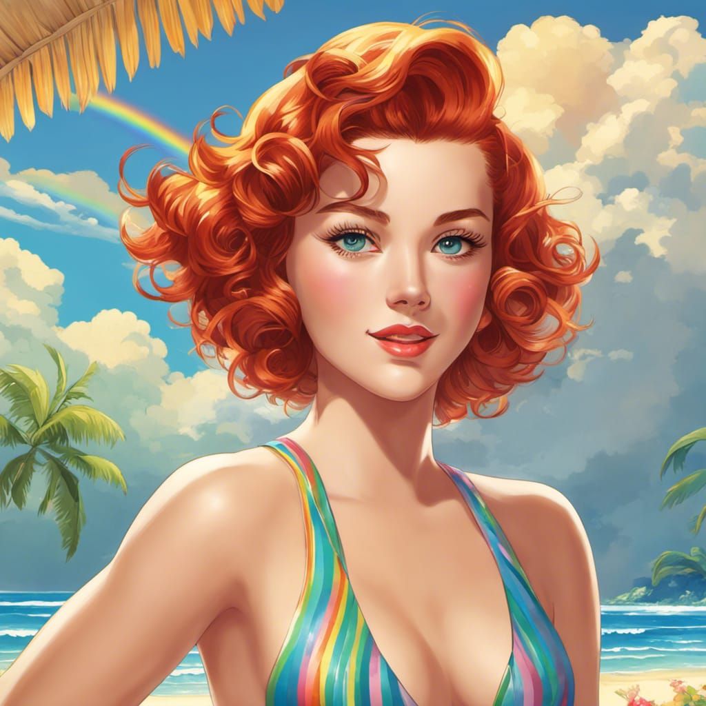 1950s Woman with Rainbow Eyes, Anime Portrait