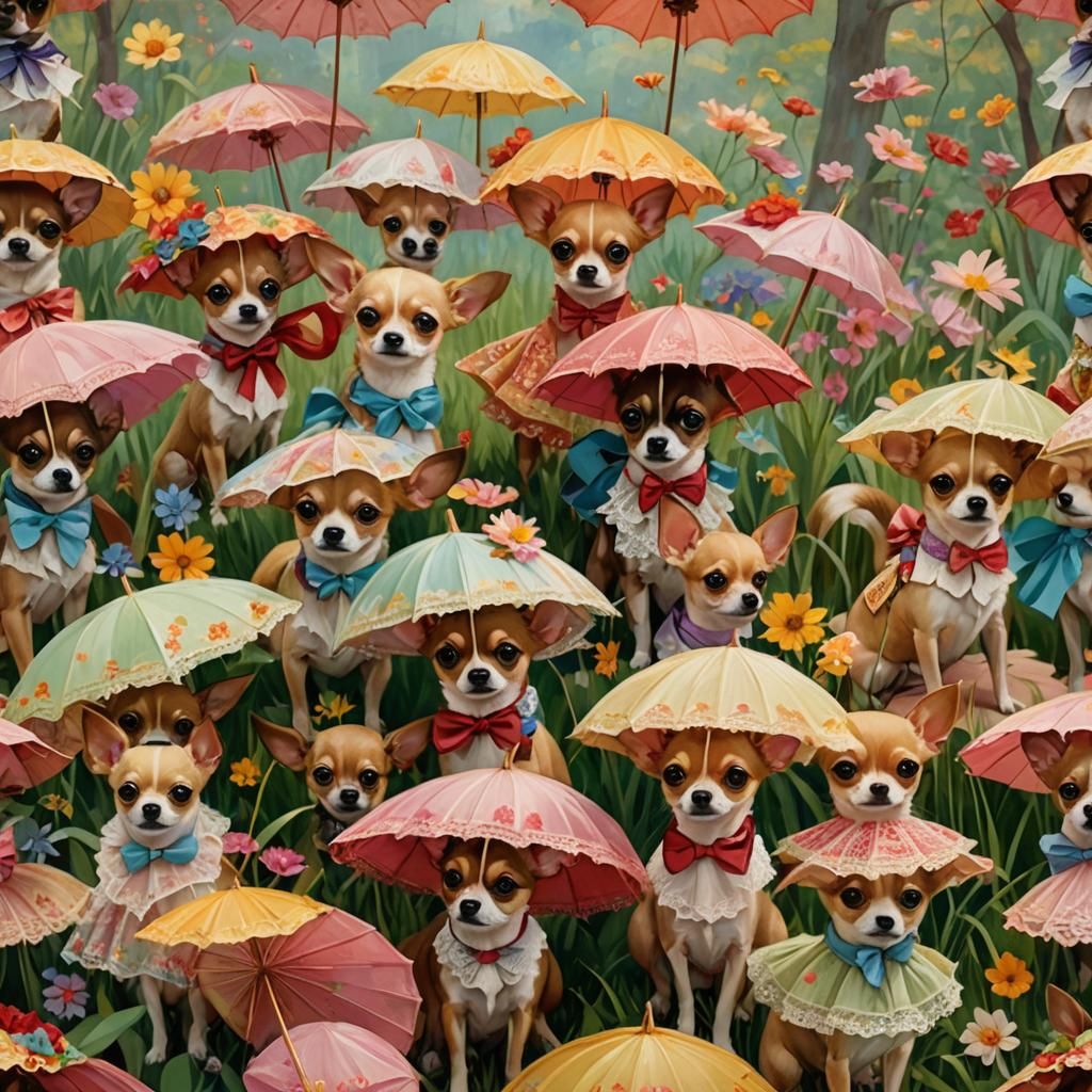 Chihuahuas with Parasols in Impressionist Style