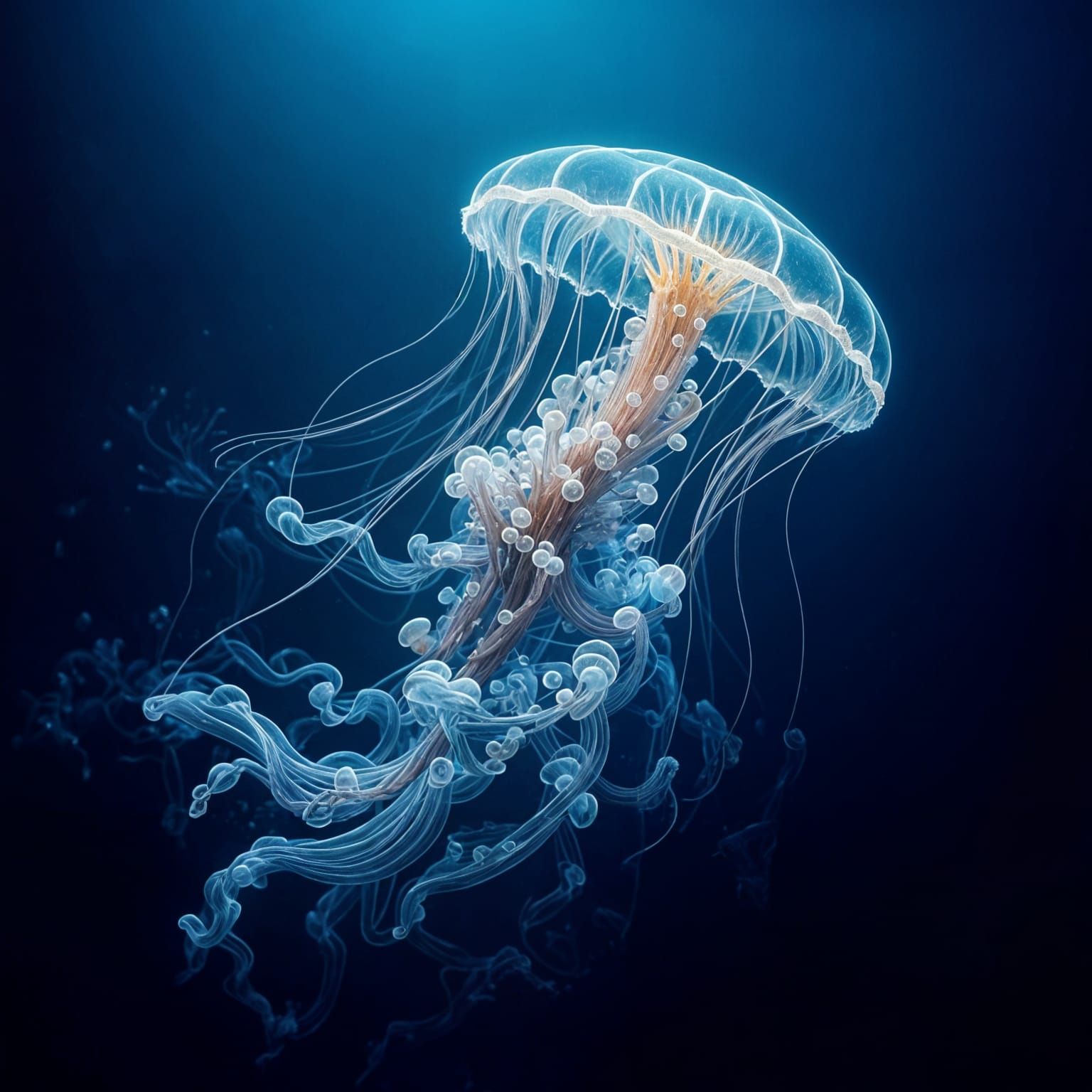 Ethereal Jellyfish in a Moody Blue Ocean