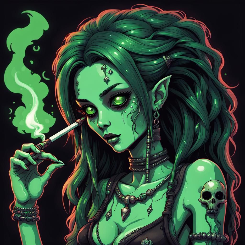 Gothic Pixel-Art of an Edgy Alien Woman