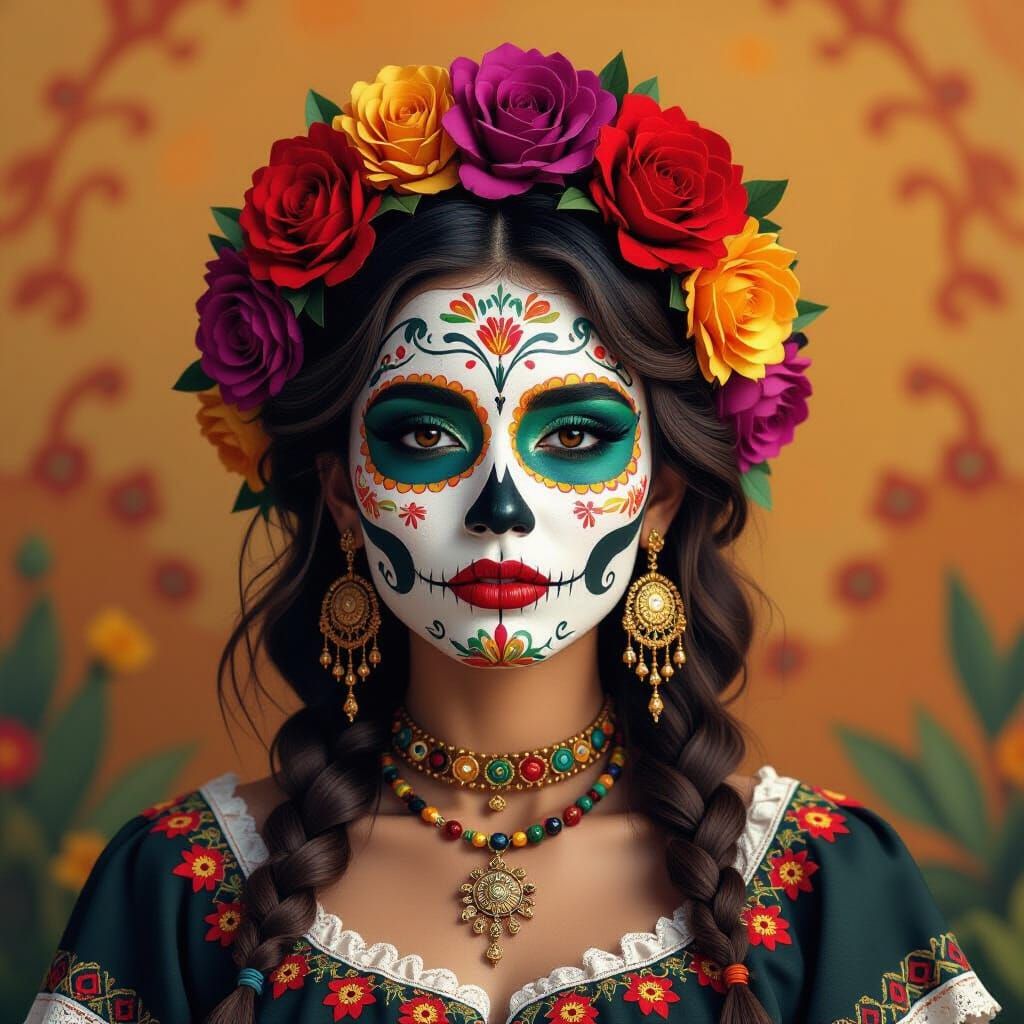 Woman in Día de los Muertos Face Paint