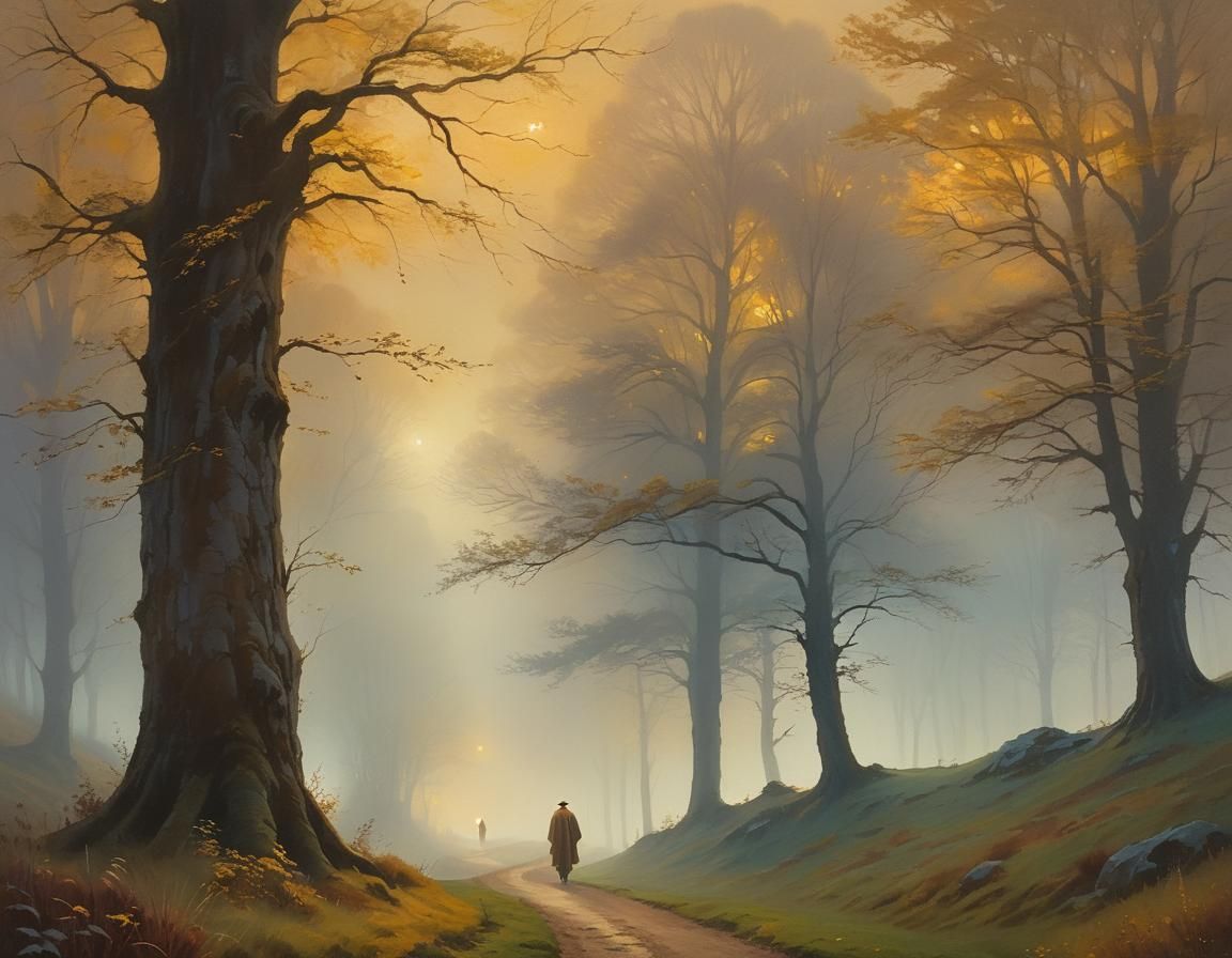 Romantic Valley Twilight Landscape Painting