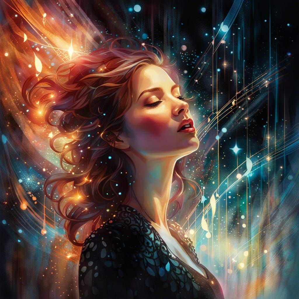 Singer in Bioluminescent Light on Stage