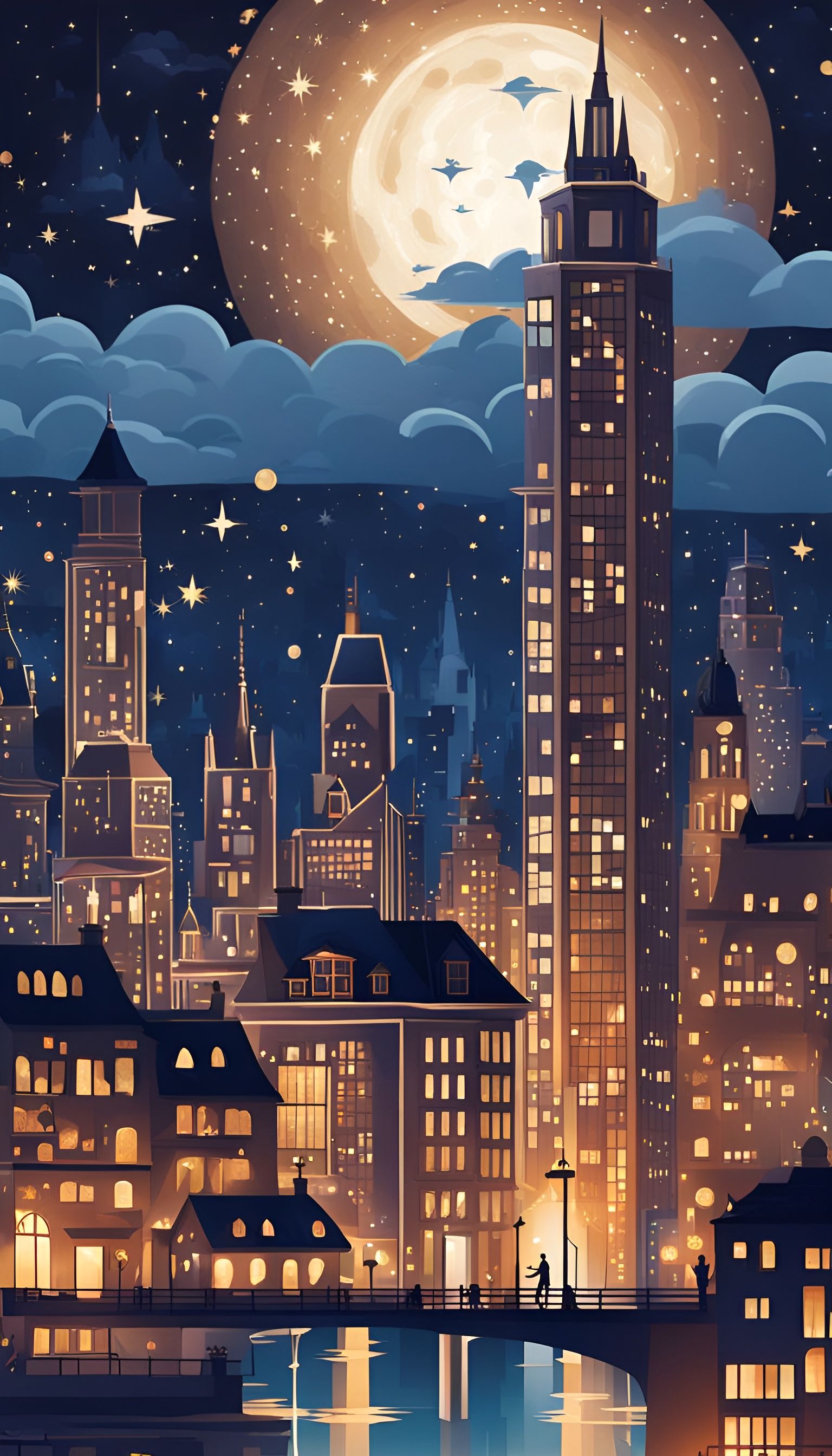 Enchanting City Skyline Under Stars