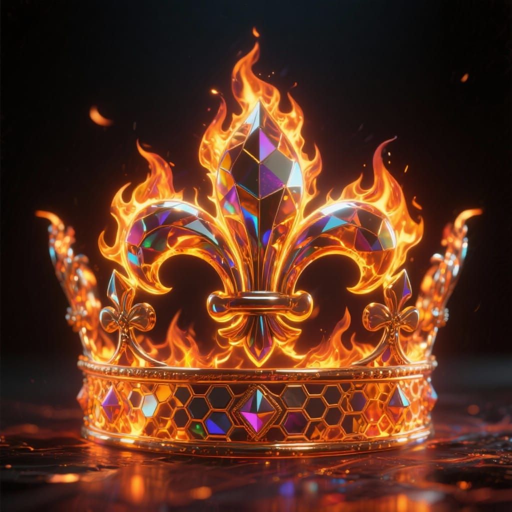 Fiery Fleur-de-Lis Crown with Hexagonal Echoes