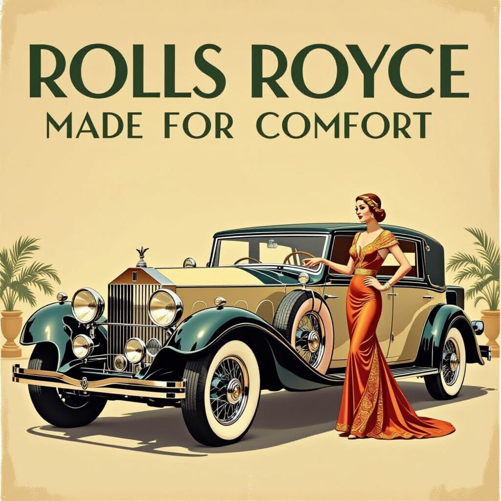 1930s Rolls Royce Advertisement in Art Deco Style