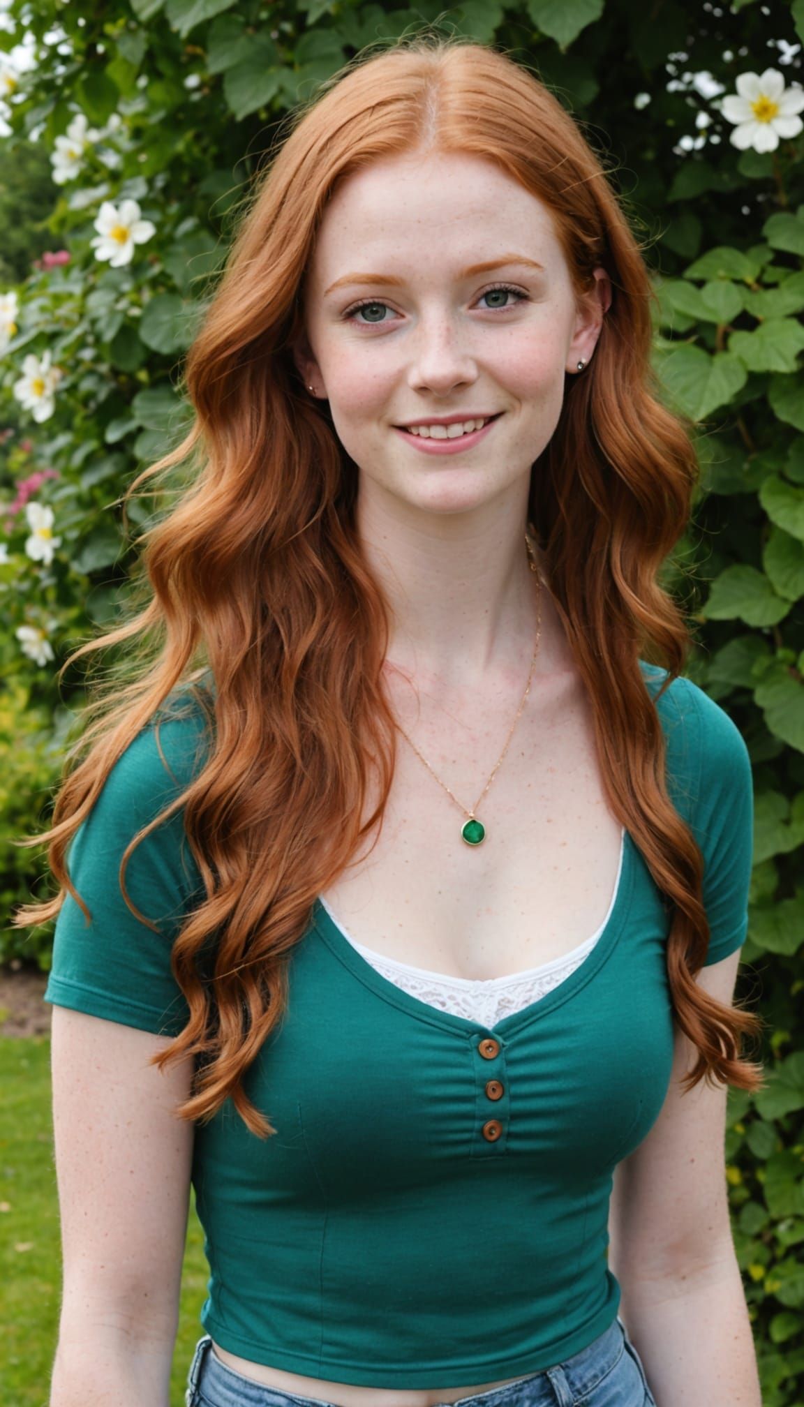 Cute Irish Woman with Auburn Hair in Sunlight