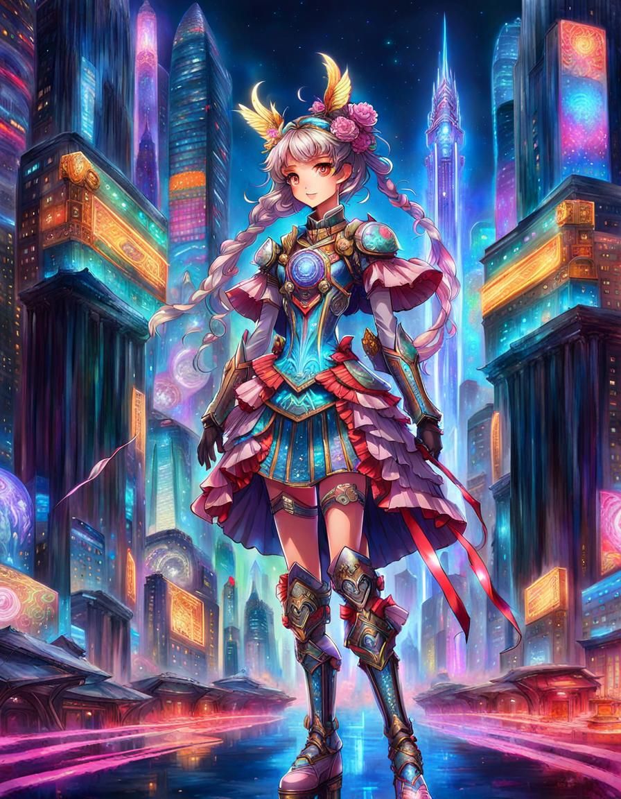 Magical Girl in Neon Metropolis: Anime Style
