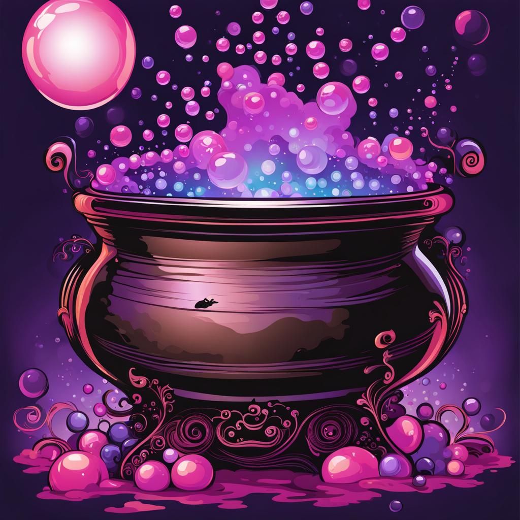 Bubbling Witch's Cauldron in Vector Art Style