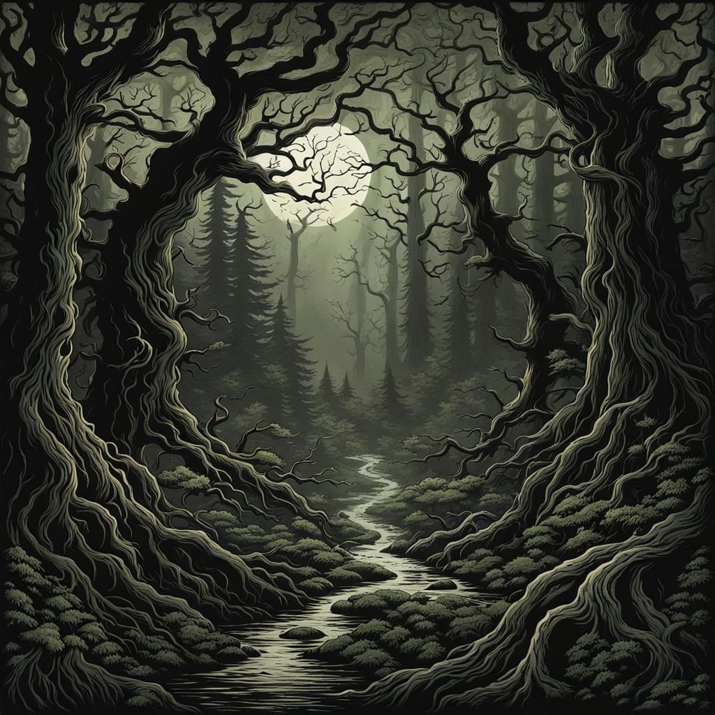 Eldritch Forest Horror in Surrealist Style