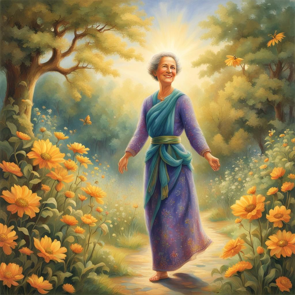 Radiant Woman's Triumph Over Cancer in Lush Garden