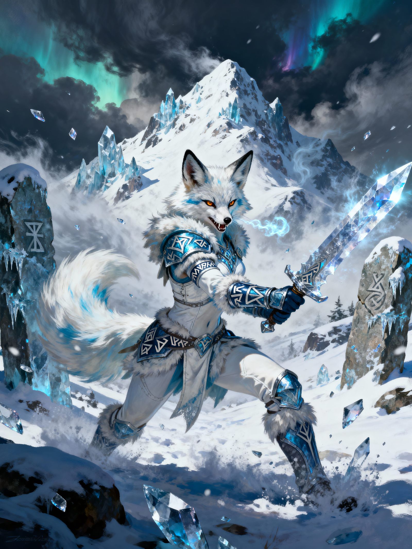 Arctic Fox Warrior Wielding Crystalline Greatsword