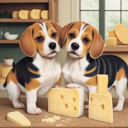 Beagles Enjoying Cheese Treat