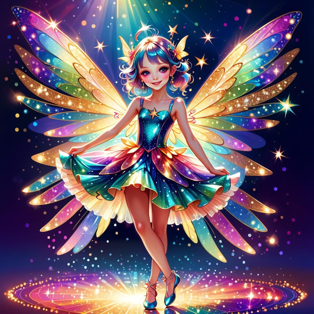Sparkly Party Fairy on Dancefloor Illustration