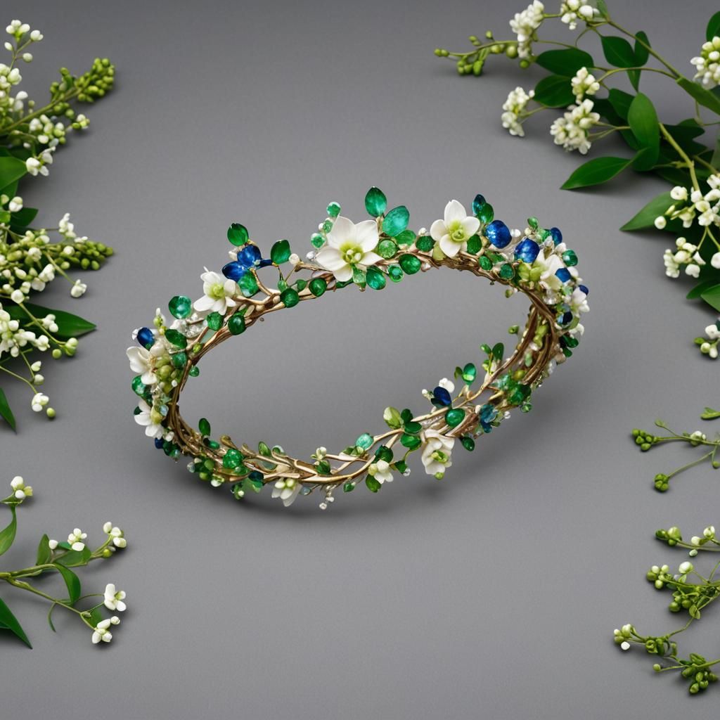 Hydrangea and Orchid Tiara with Emeralds