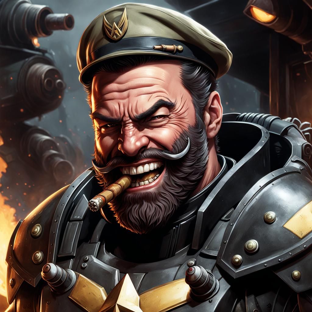 Grinning Sergeant in Power Armor Concept Art