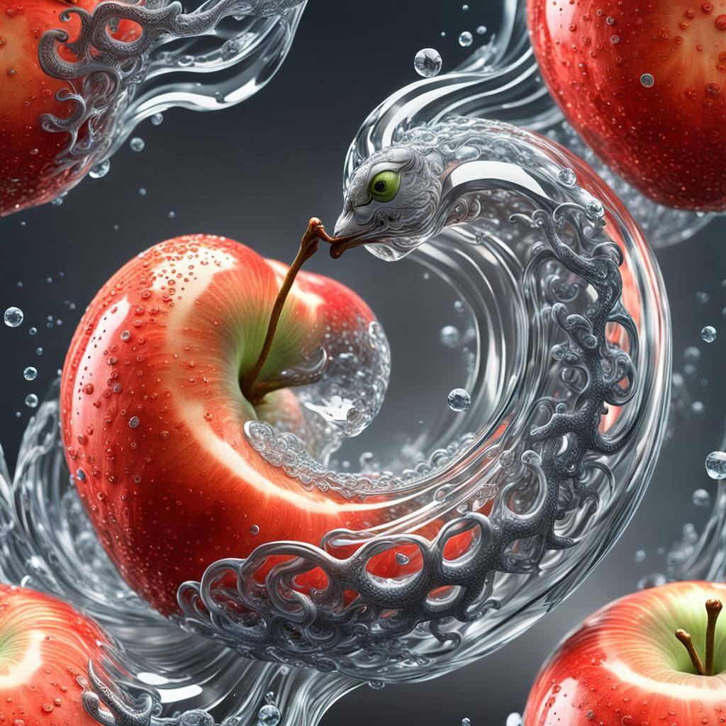 Crystal Apple with Serpent in 3D Volumetric Style