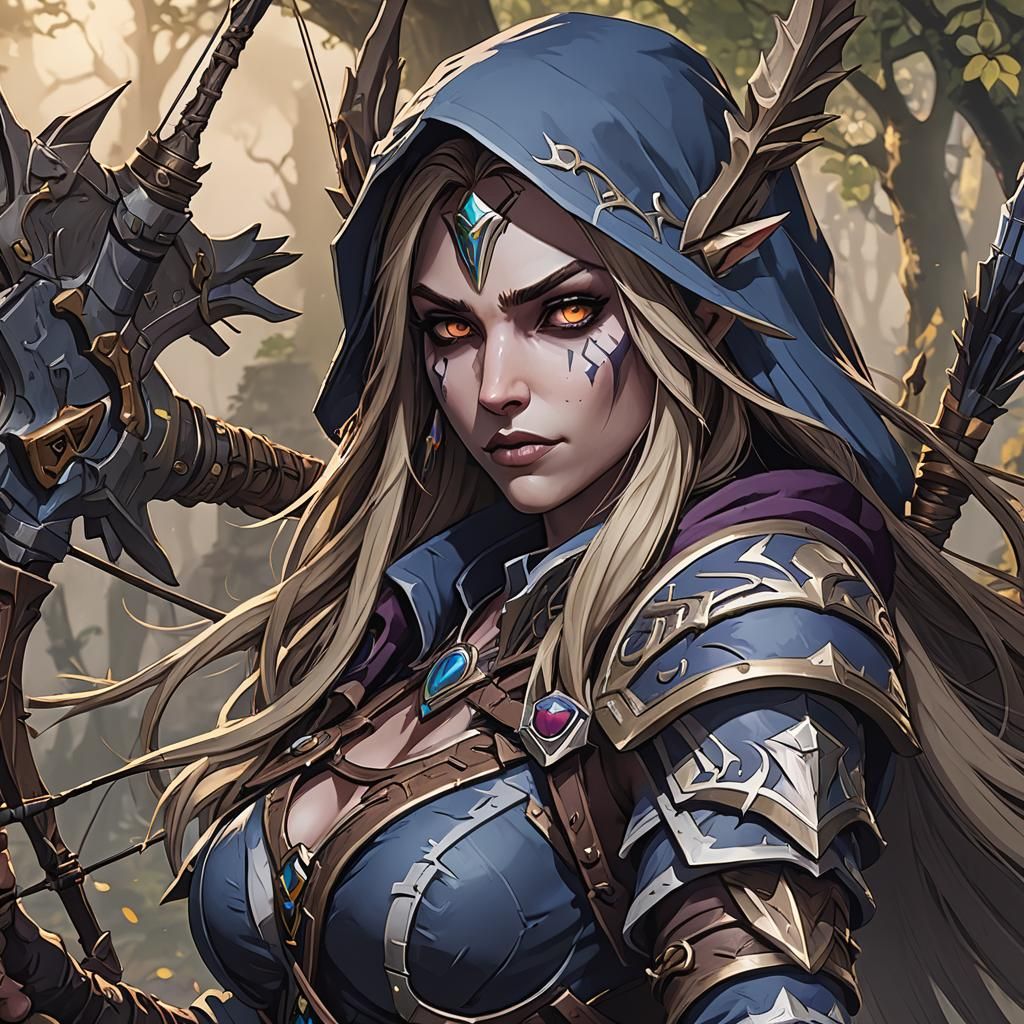 Sylvanas Windrunner Anime-Style Cel-Shaded Art