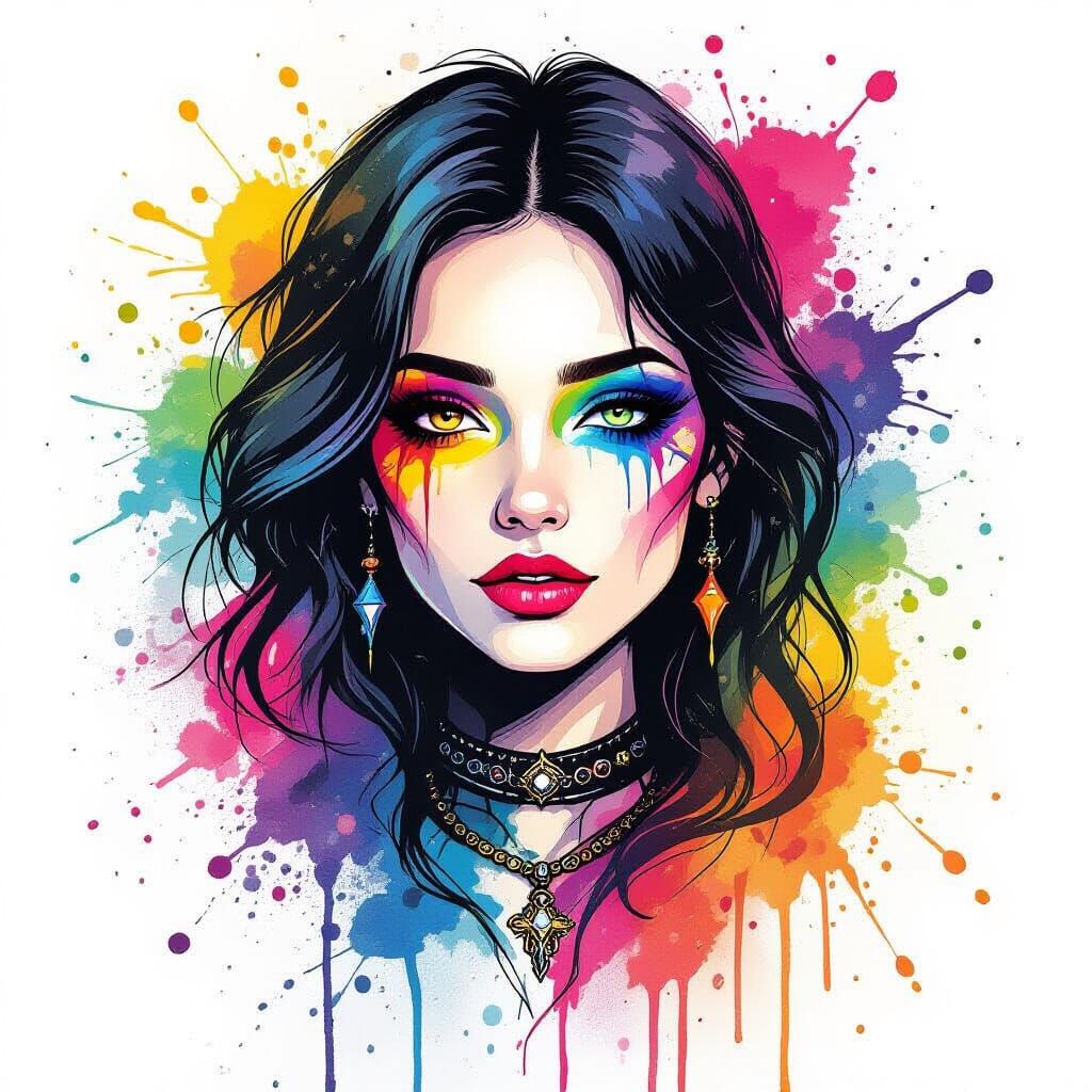 Colorful Ink Splatter Gothic Portrait