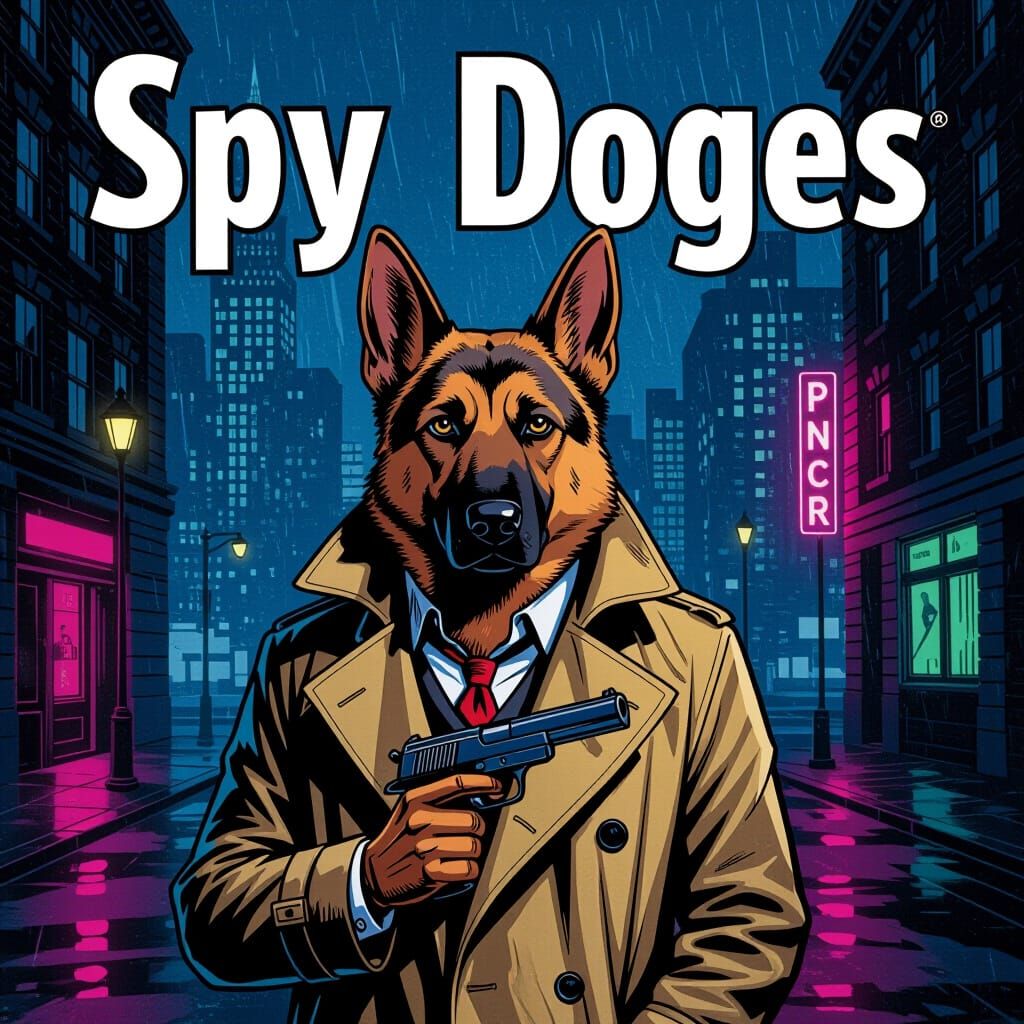 Spy Doges: Detective Dog in Noir Cityscape