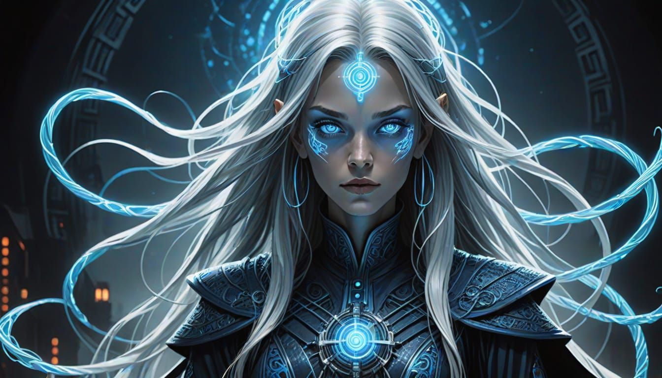 Mystical Alien Witch in Cyberpunk Comic Book Art