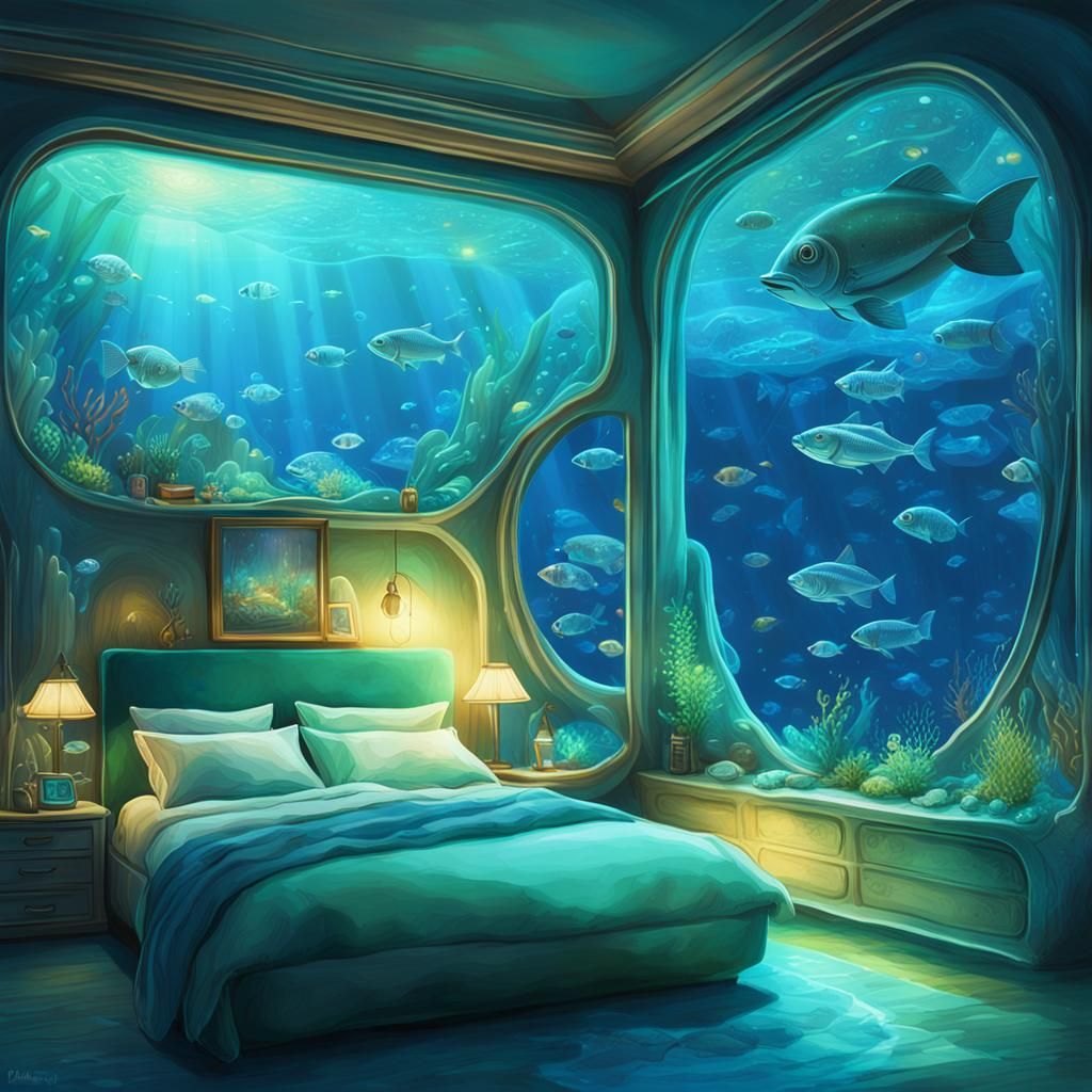 Futuristic Bedroom Bubble in Ethereal Underwater Scene