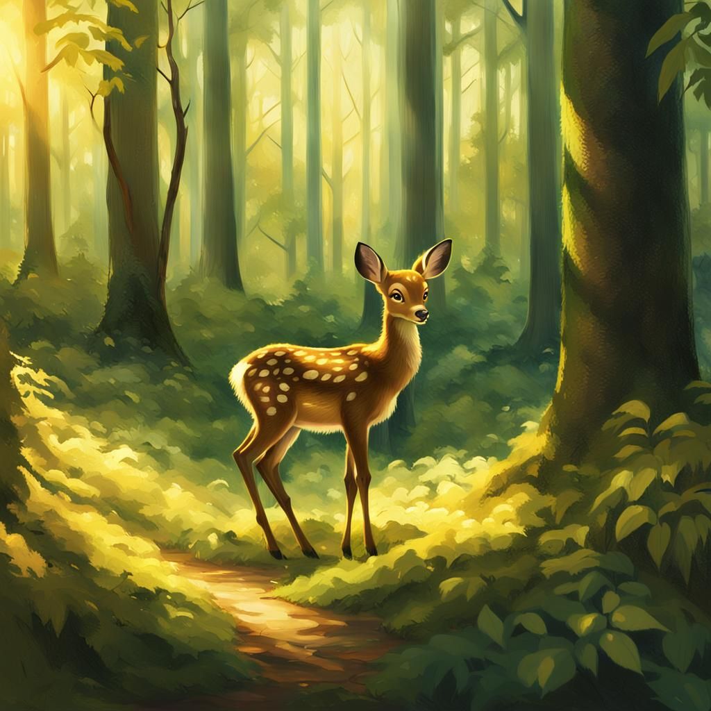 Bambi in Forest: Impressionist Digital Matte Painting