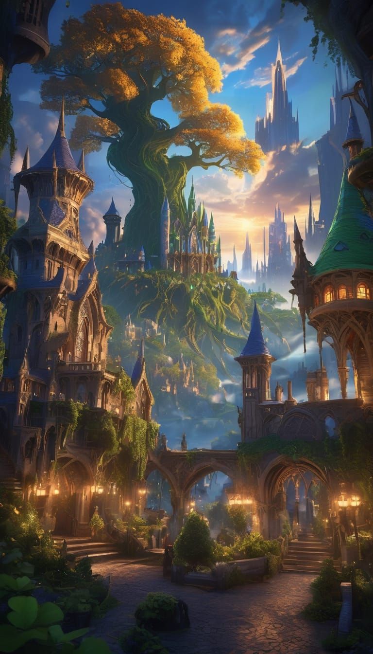 Majestic Emerald Cityscape in Vibrant Fantasy Art