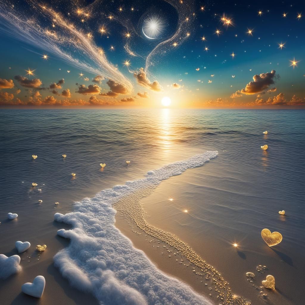 Surreal Sky Meets Shimmering Sea in Dreamlike Landscape