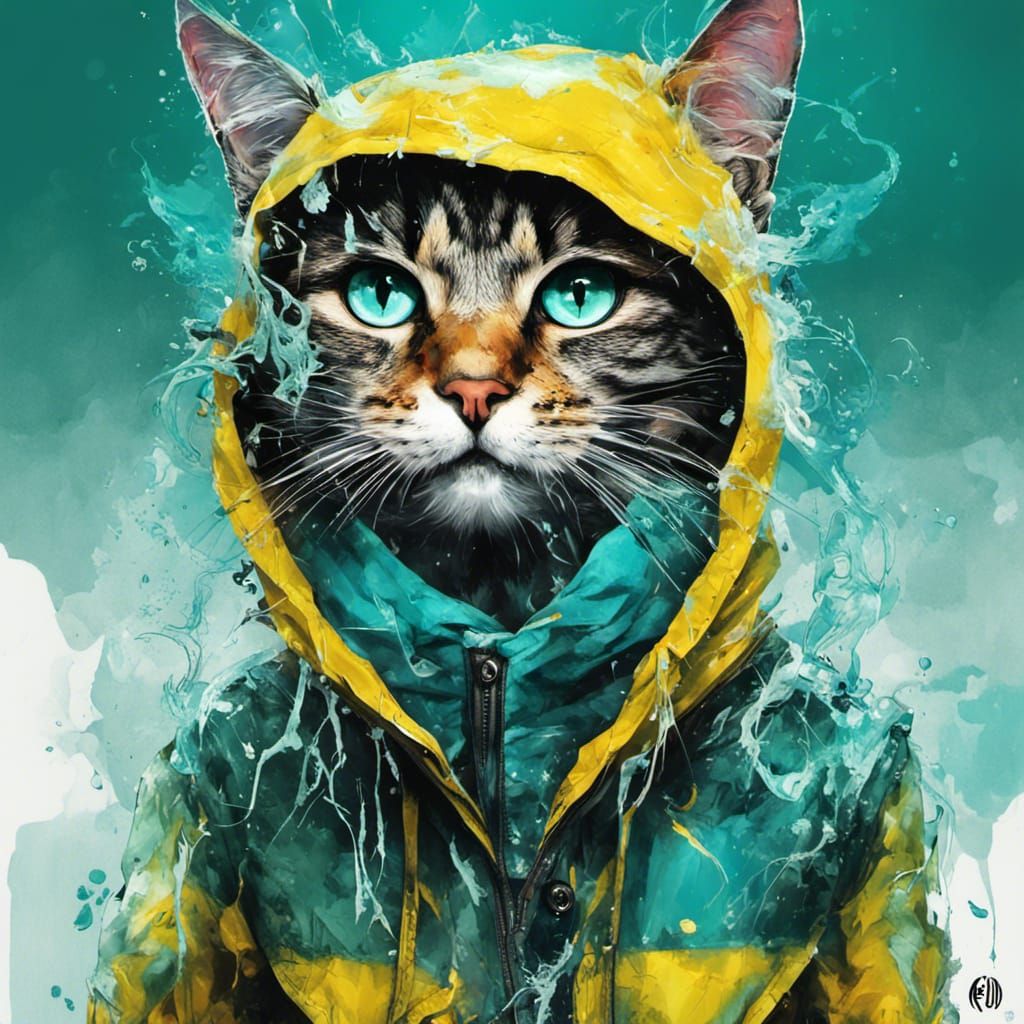 Anthropomorphic Cat in Storm, Expressive Art
