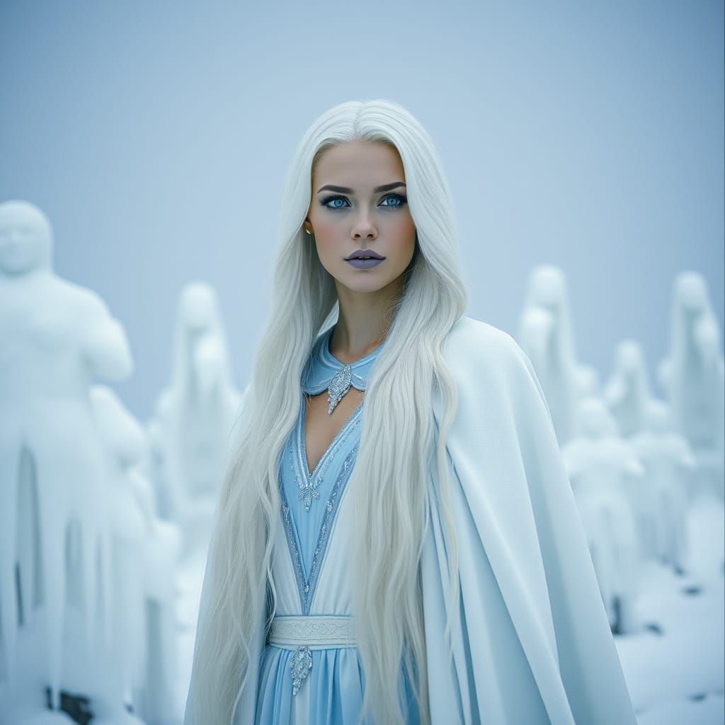 Goddess in Snowy Landscape: Cinematic Film Still