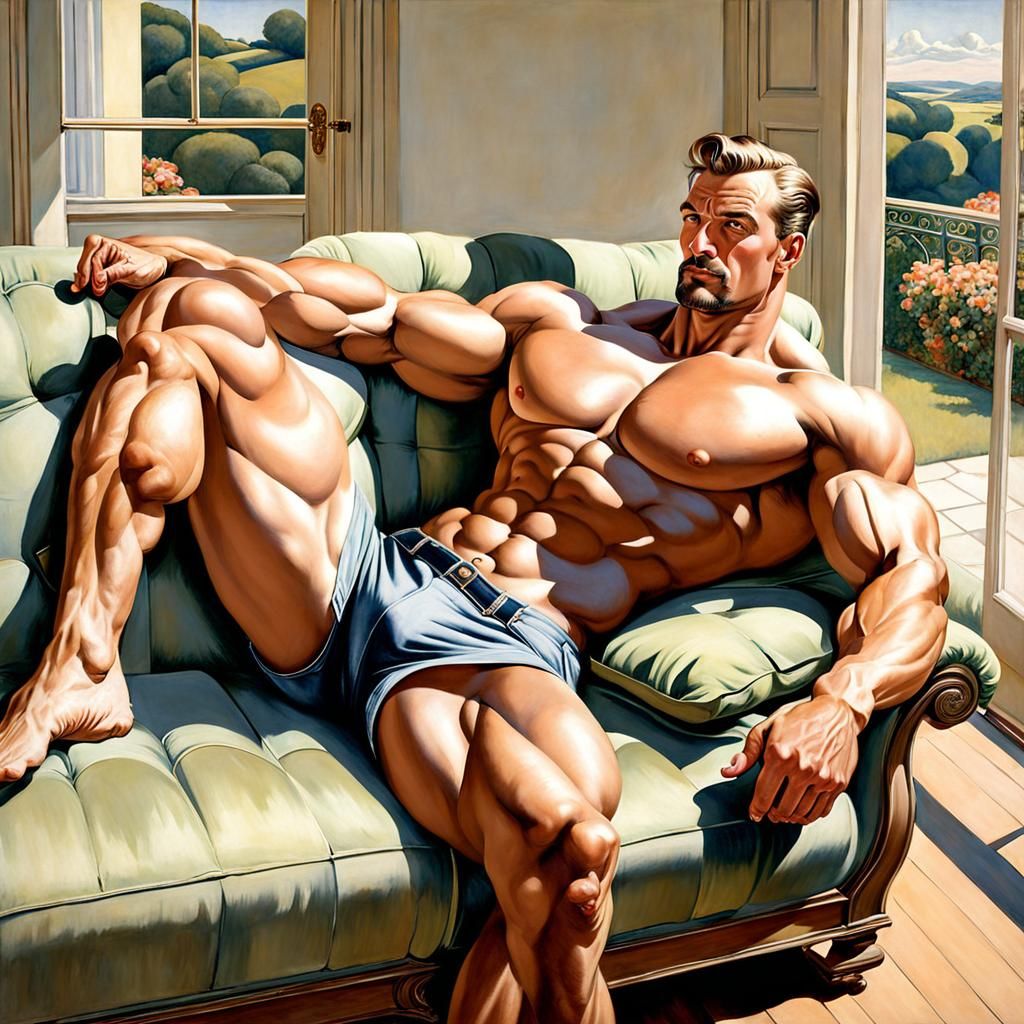 Muscular Man on Sofa in 1930s Style