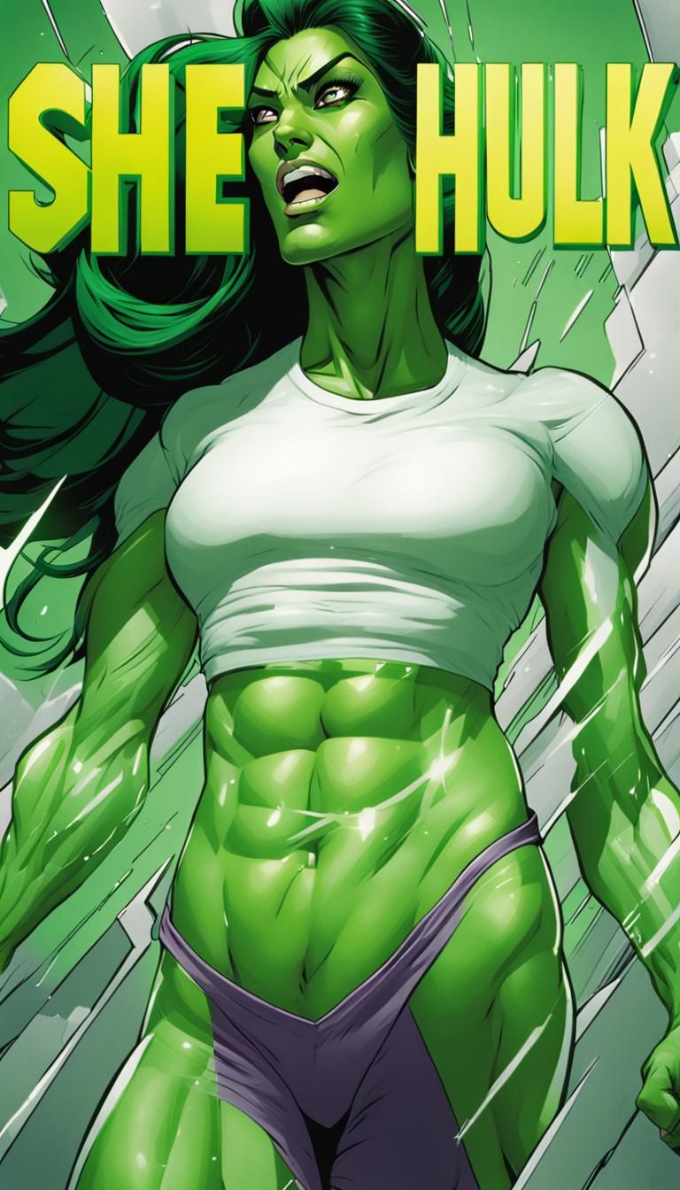 She Hulk Transformation in Comic Book Art Style