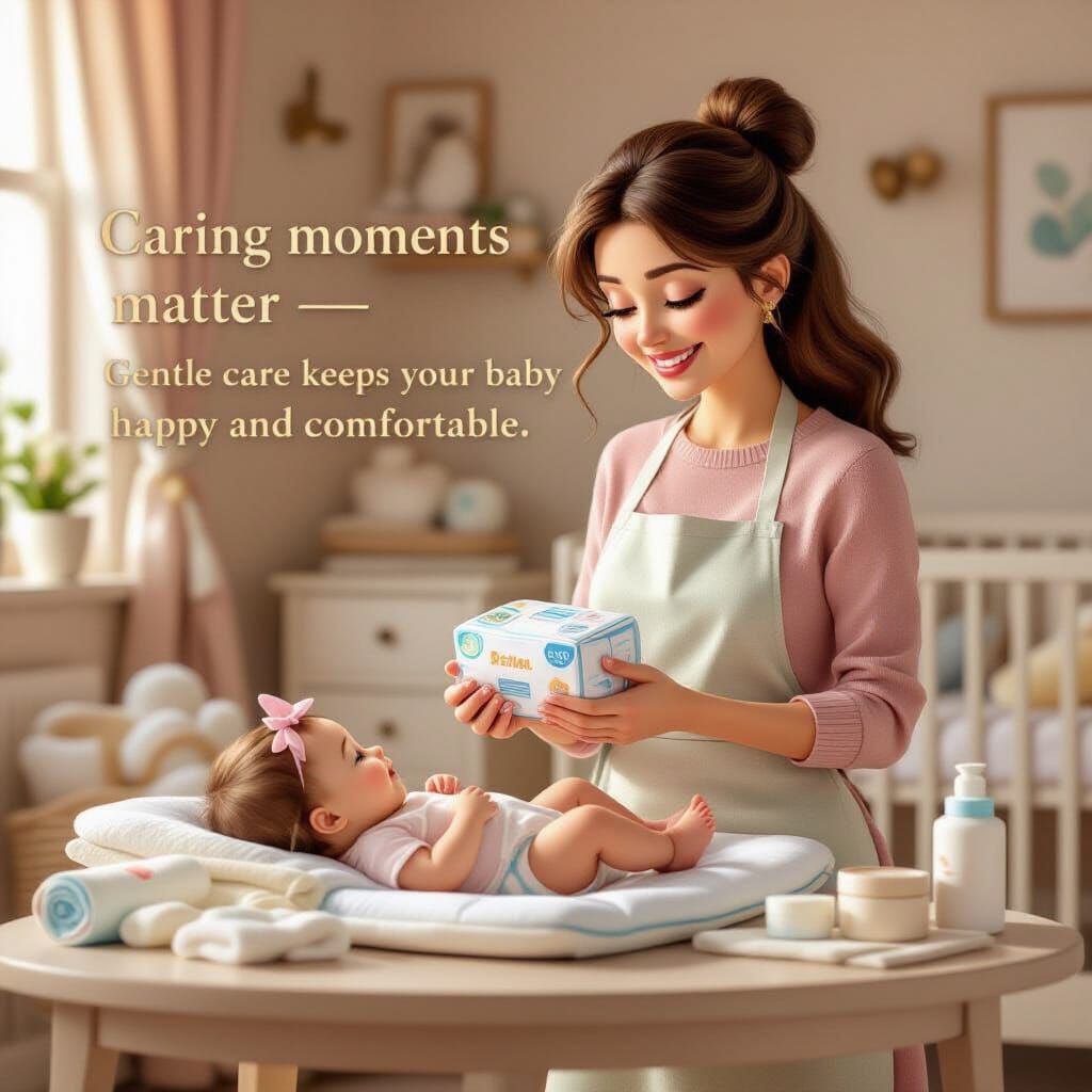 Loving Mother and Baby in Cozy Nursery, Pixar 3D Style