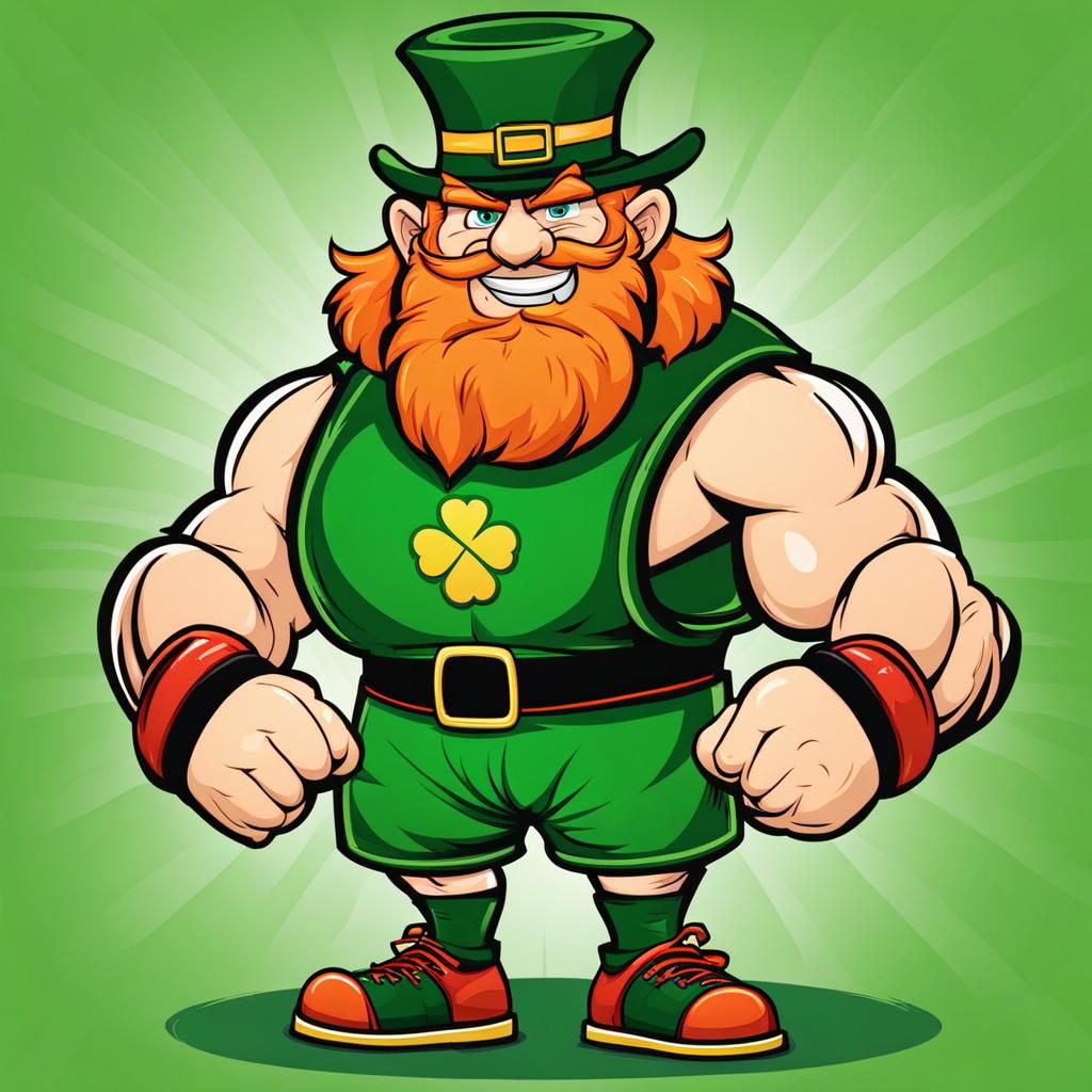 Cartoon Leprechaun Wrestler in Singlet