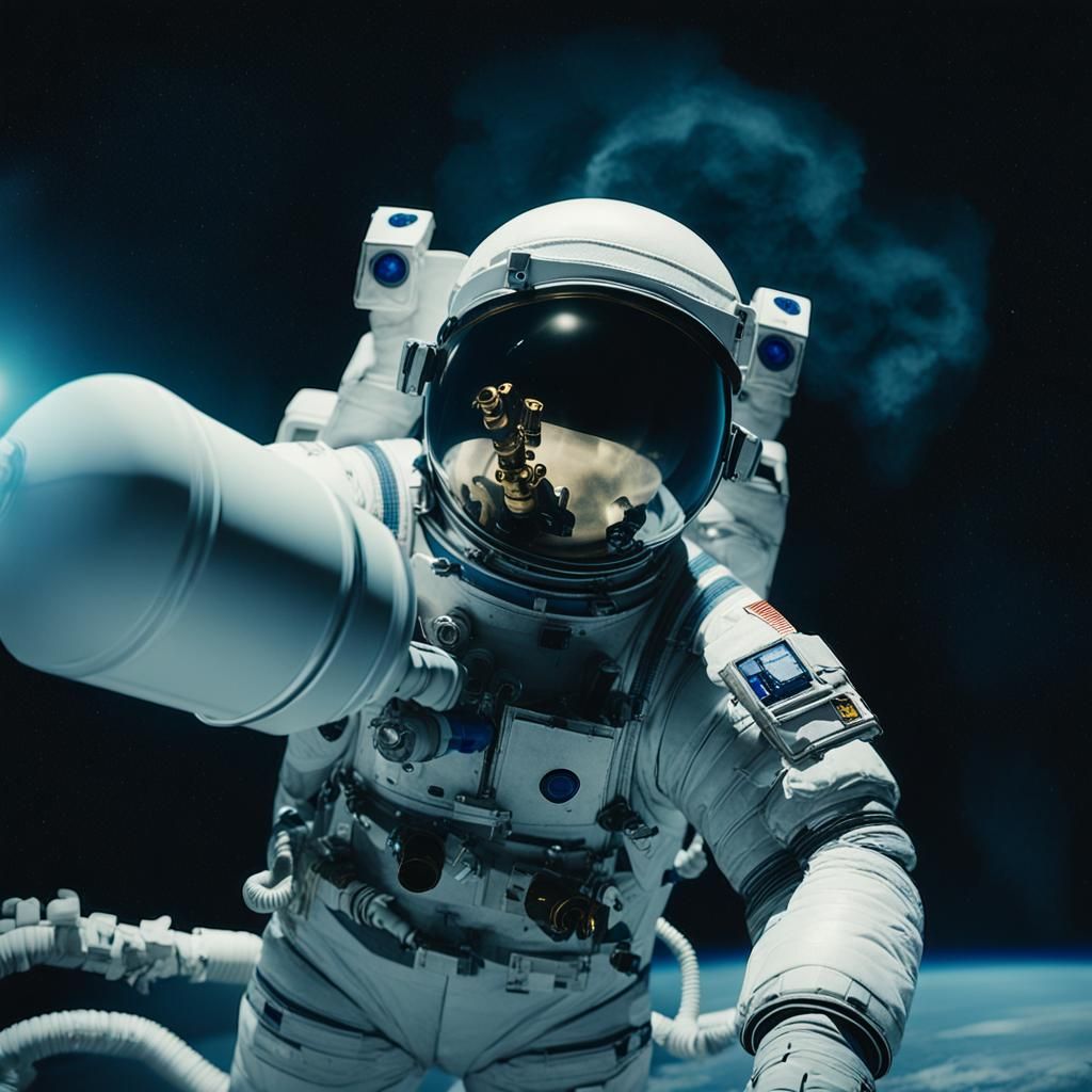 Astronaut's Hand Grips Oxygen Tank in Space