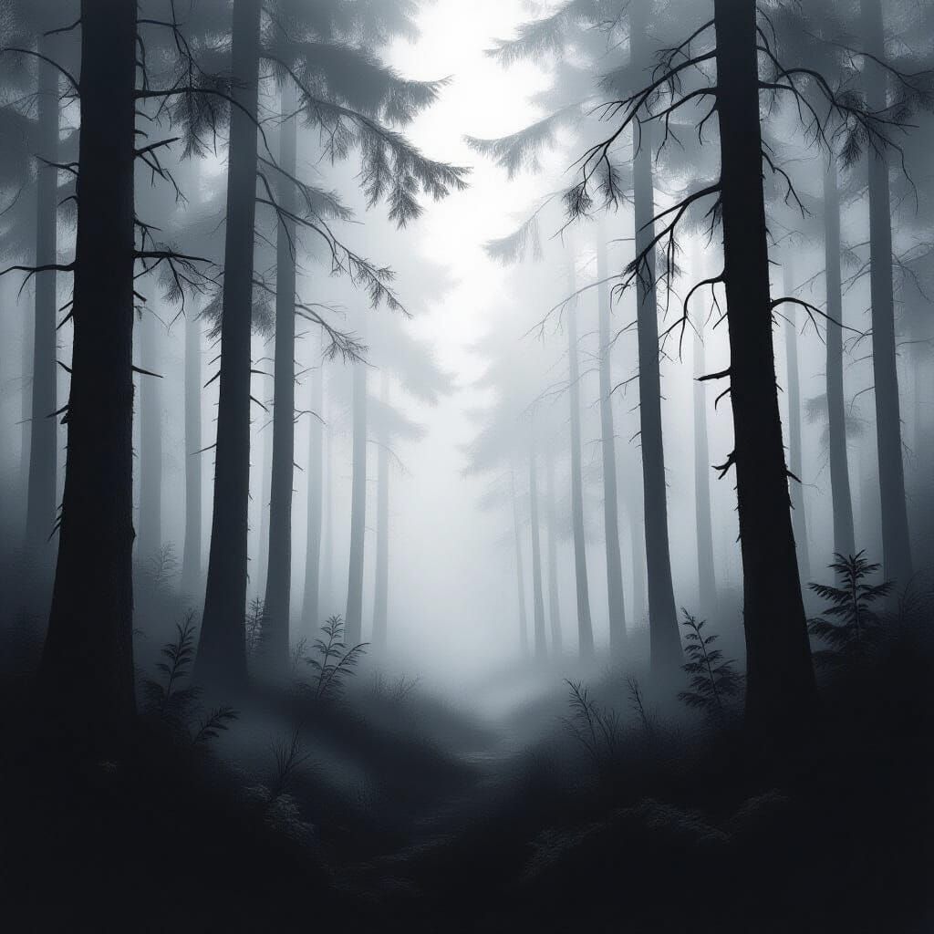 Foggy Forest Charcoal Rendering with Soft Light