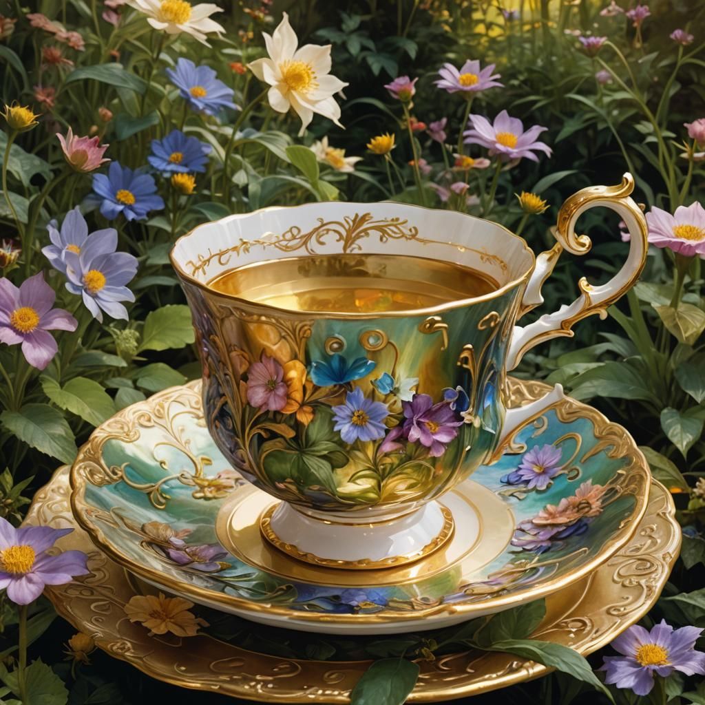 Talking Teacup in Whimsical Fantasy Garden