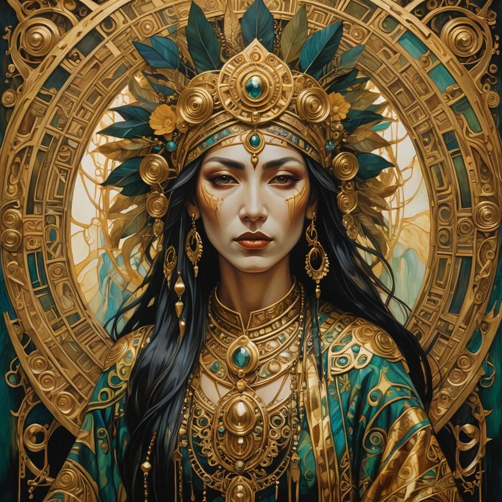 Tribal Priestess in Surrealist Folk Art Style