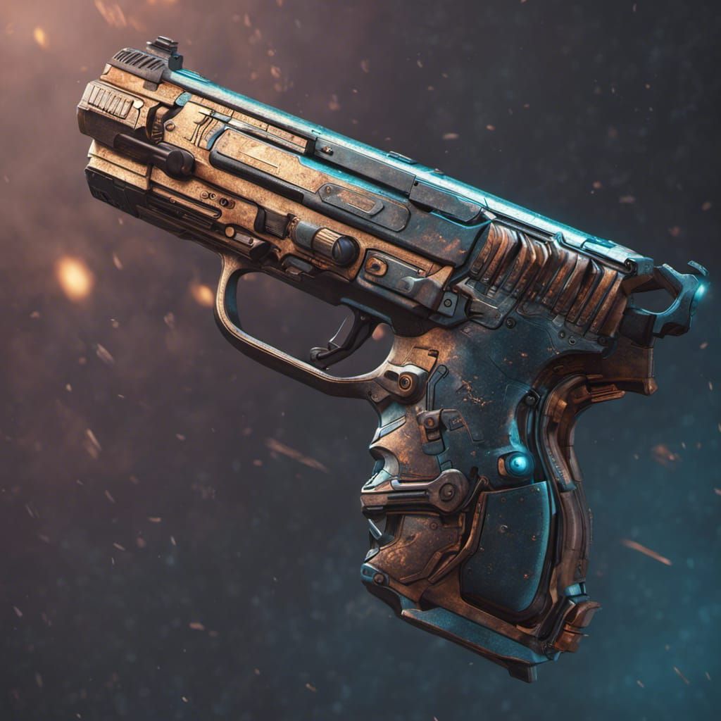 Hyperrealistic Sci-Fi Pistol: Detailed Matte Painting