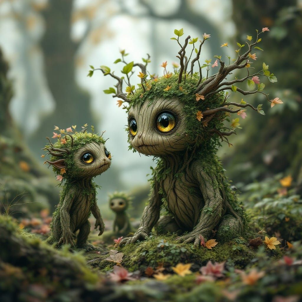Whimsical Forest Sprites in Earthy Tones