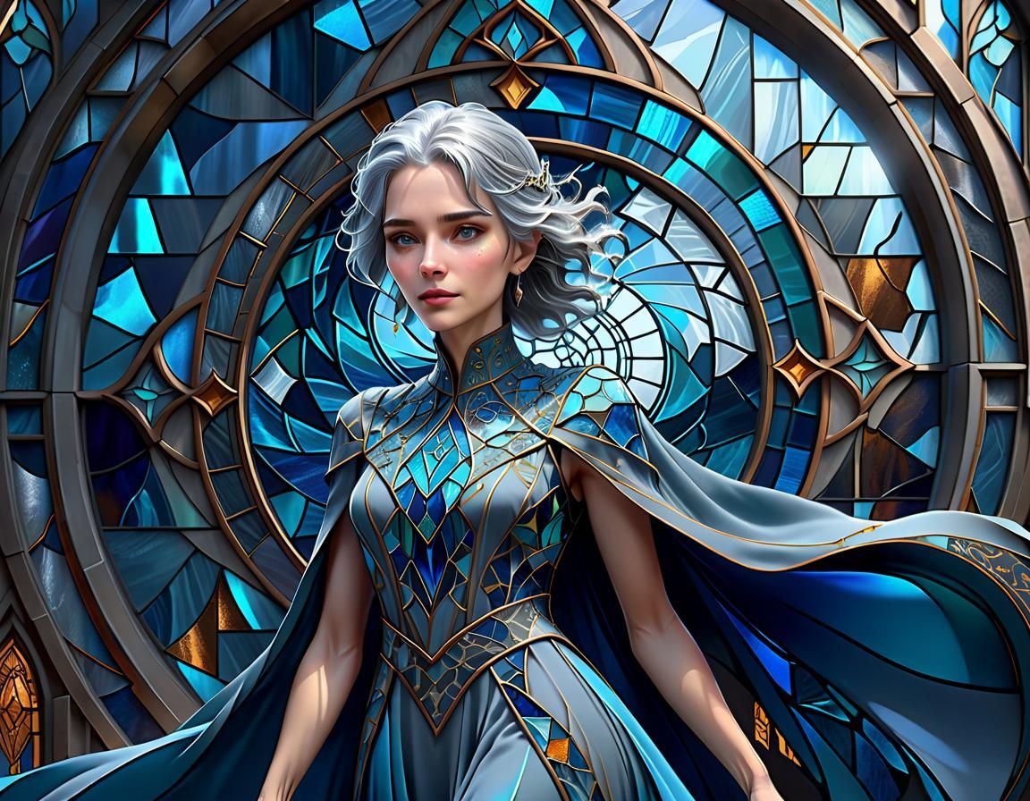 Woman Emerges from Stained Glass Portal